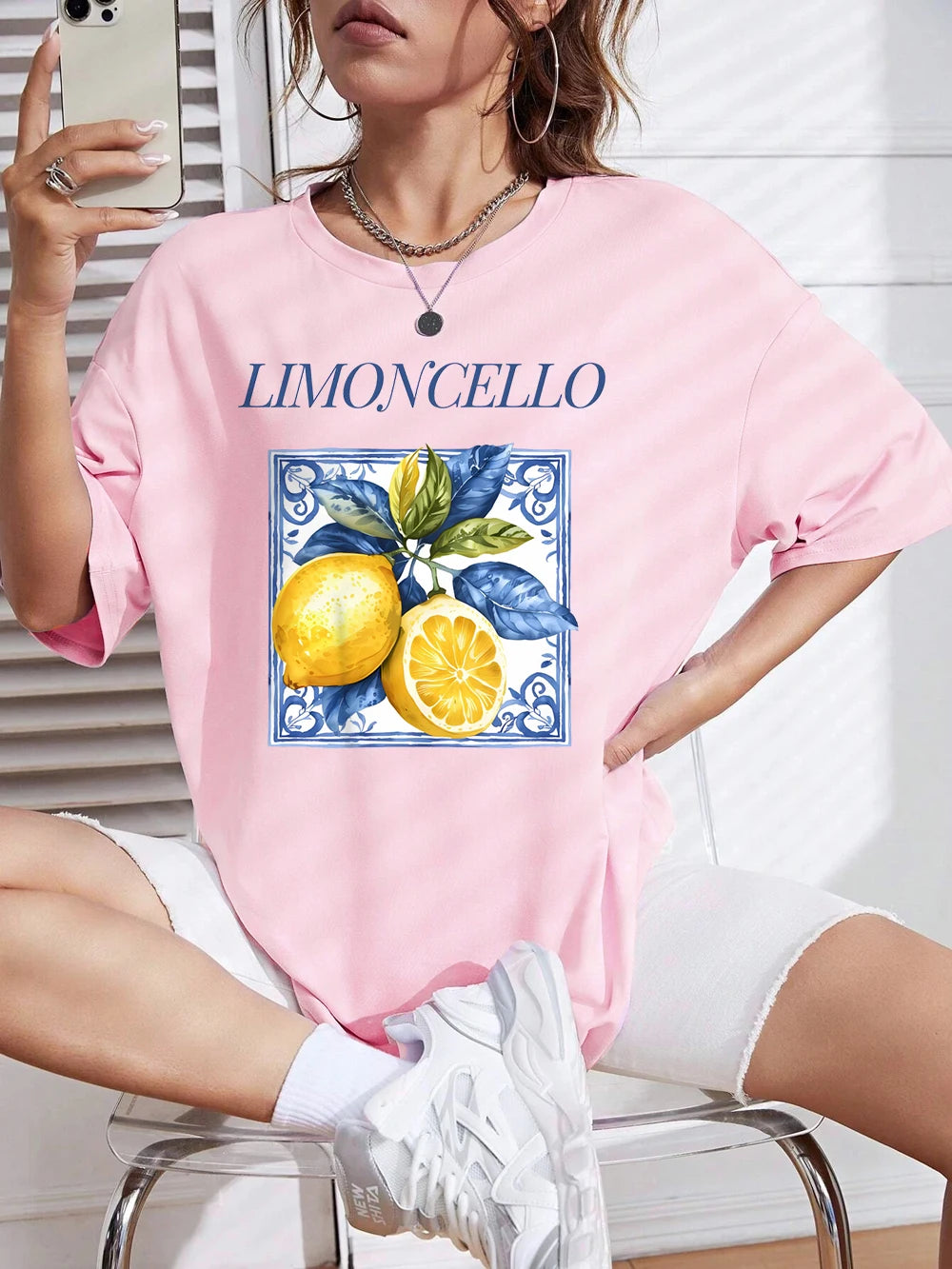 Lemon Cello Creative Fruits Printing T-Shirt Womens Cotton Summer Short Sleeve Comfortable Soft O-Neck Tops Basic Woman Clothes