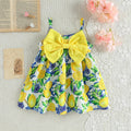 Toddler lemon print sundress with 3D bow, soft & breathable fabric, ideal for daily wear & vacation.