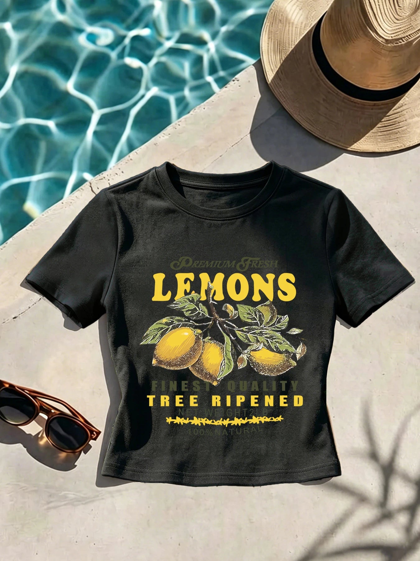 Lemons Finest Quality Tree Ripened Printed Women Crop Sports Soft Fashion T-Shirt Slim Summer Clothing Comfortable Casual Top