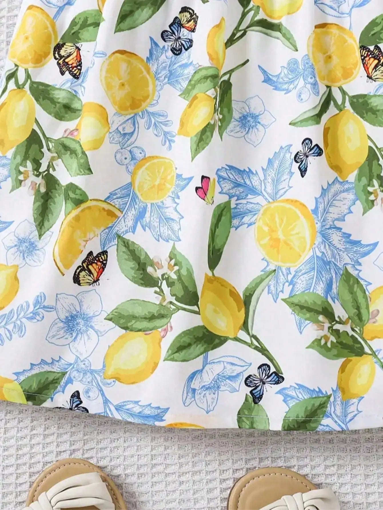 Lemon floral camisole dress, breathable and lightweight, suitable for outdoor activities and daily casual children's clothing
