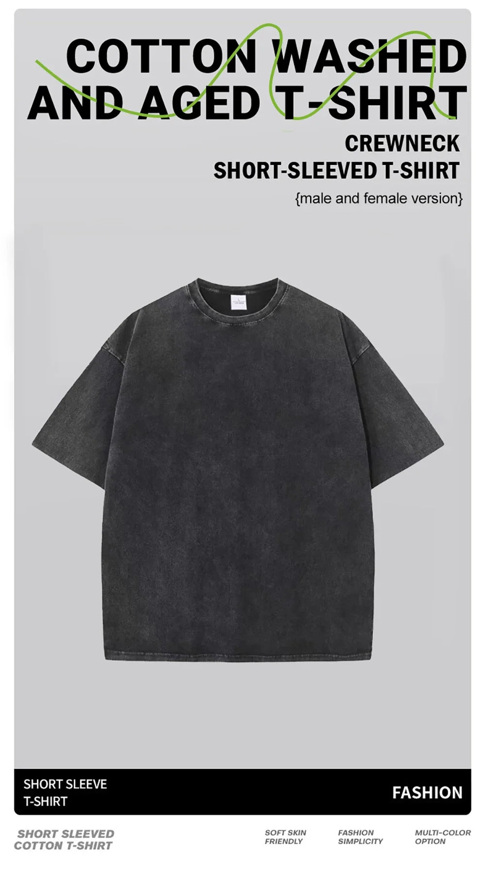 Men's and Women's Washed T-shirt Hand Selected Lemon Fresh Print Short Sleeved Cotton Round Neck Oversized Top Retro Clothing