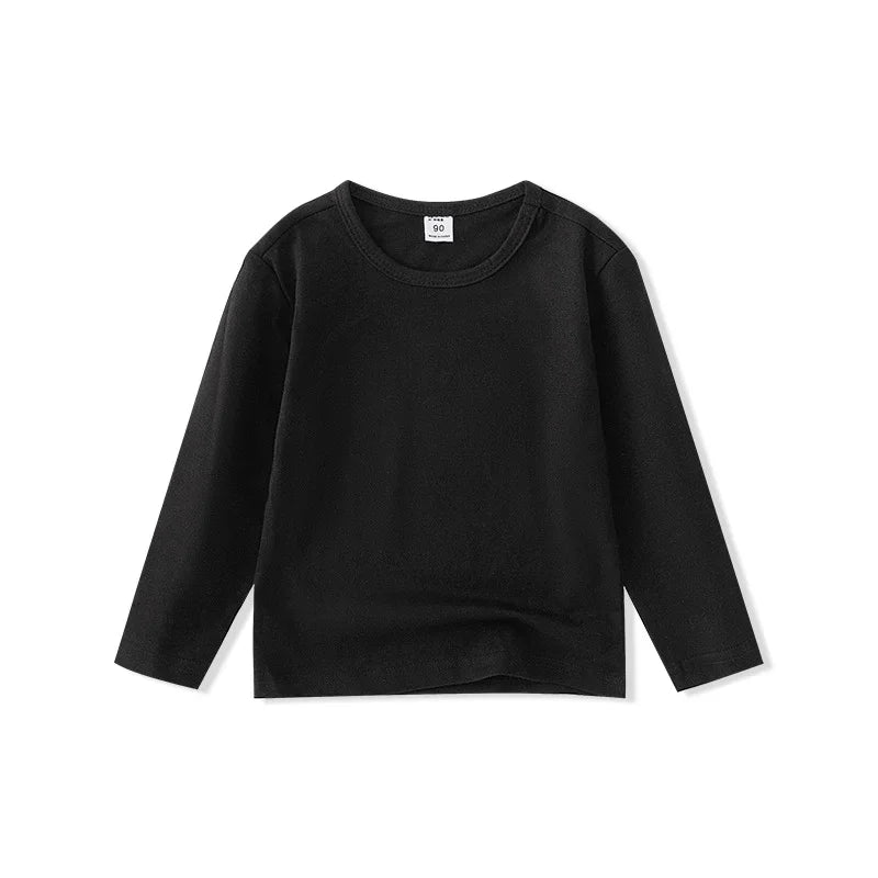 Autumn Spring Cotton Children T-shirt  Boys Girls Tees Long Sleeve White Shirt Kids Tops Baby Clothes Solid Black White Yellow