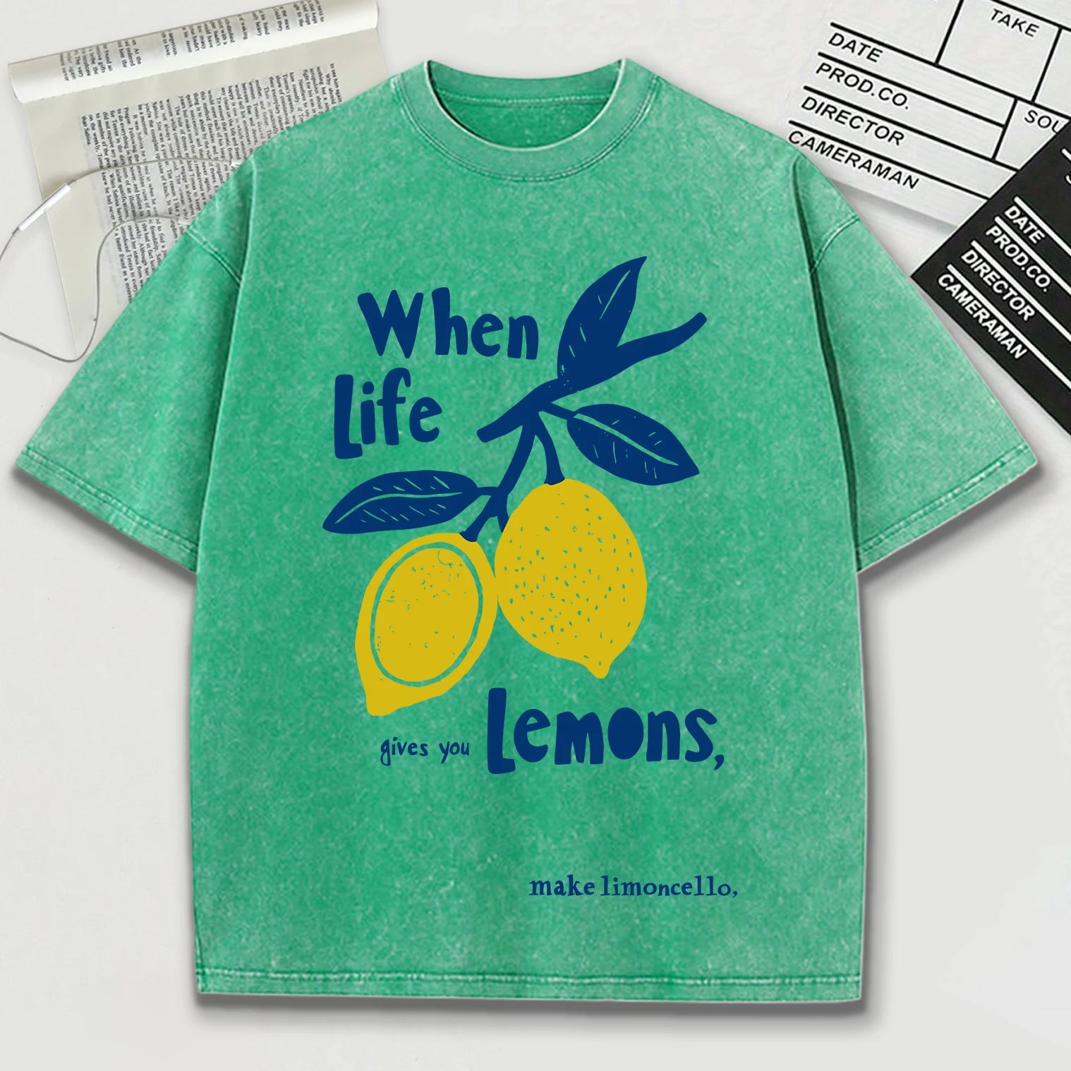 When Life Gives You Lemons Make Limoncello Washed Male T-Shirt Summer O-Neck T Shirt Unisex Soft Cotton Top Retro Short Sleeve