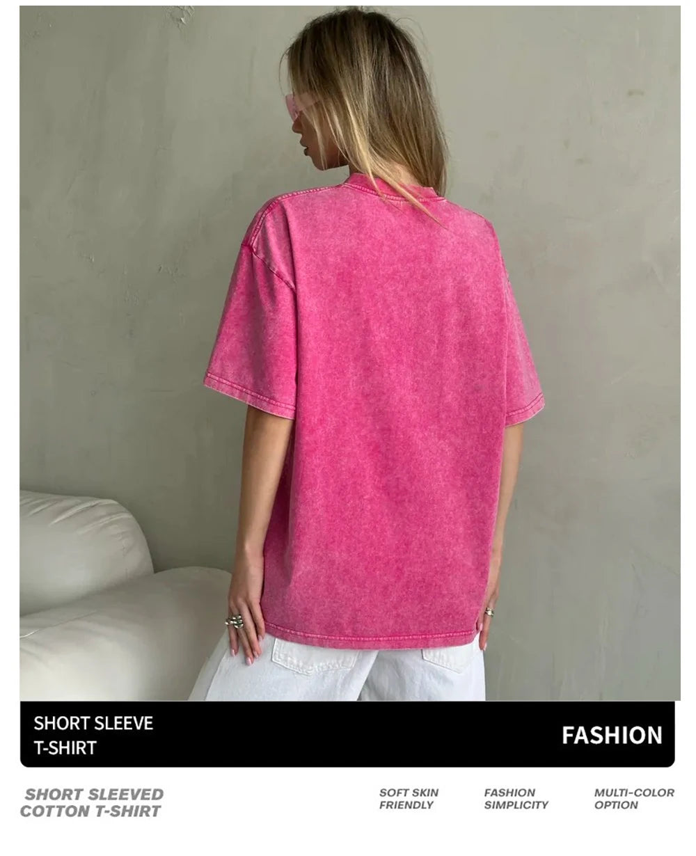 Lemons Local Hand Pickedprints Washed T-Shirts Women Cotton Oversize Tops Comfortable Distressed O-Neck T Shirt Summer Clothes