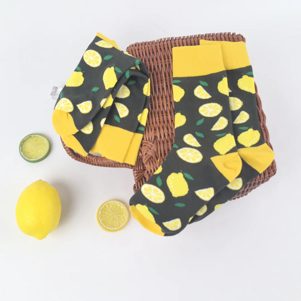 1 Pair/2 Pairs Women's Lemon Print Mid-Calf Socks - Breathable And Soft Fabric,  Everyday Comfortable Footwear