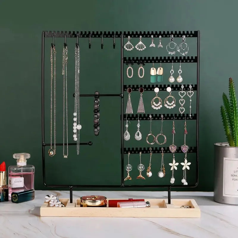 5-in-1 Detachable Jewelry Stand - Wooden Display Organizer for Earrings, Necklaces, Rings, Bracelets & Watches