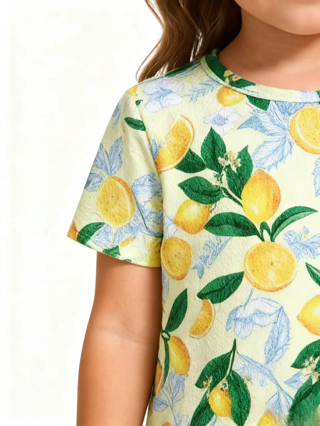 Summer Girls' Lemon Print Set: Loungewear & Casual OutfitWith its soft, fresh and stylish look plus cozy wearing experience, it’