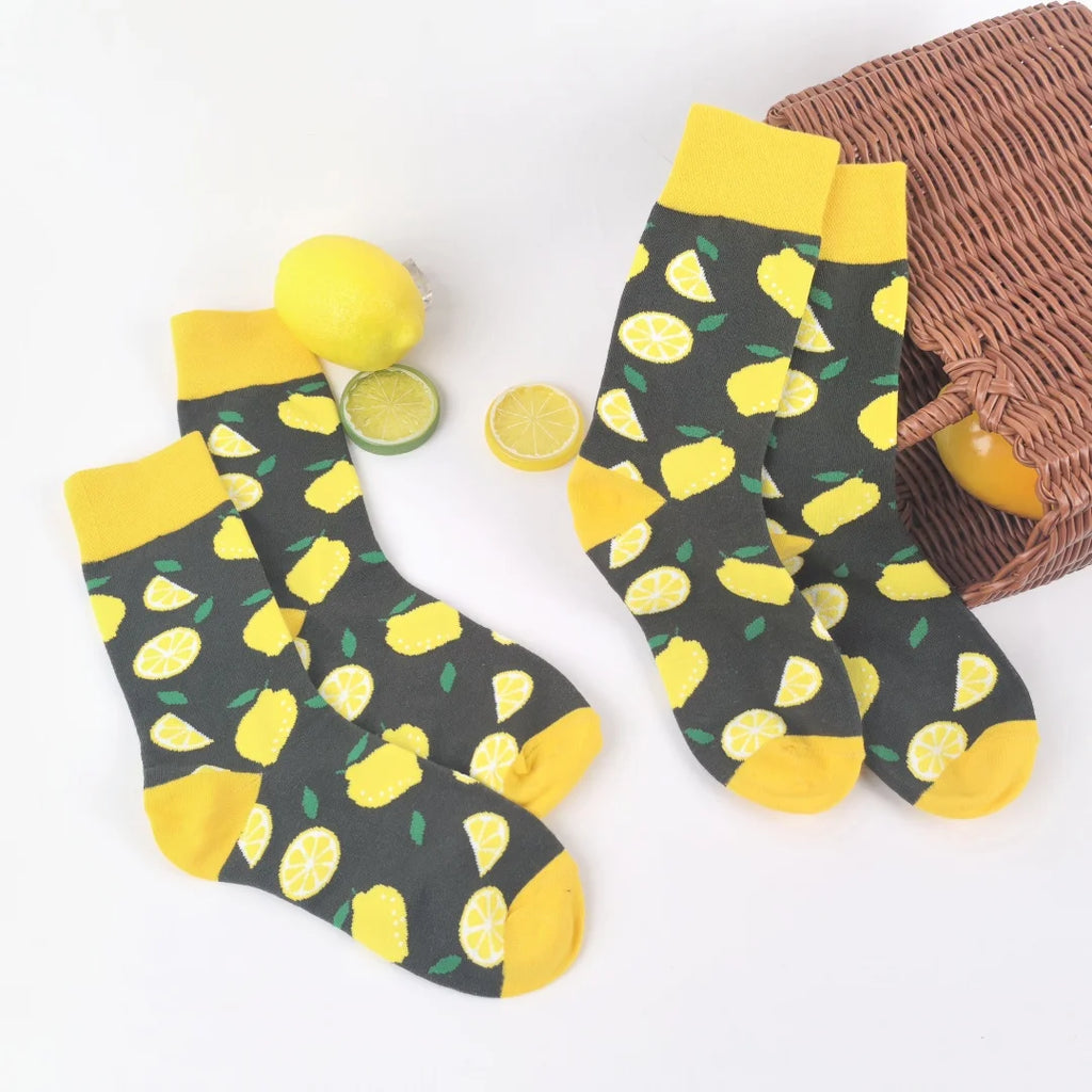 1 Pair/2 Pairs Women's Lemon Print Mid-Calf Socks - Breathable And Soft Fabric,  Everyday Comfortable Footwear
