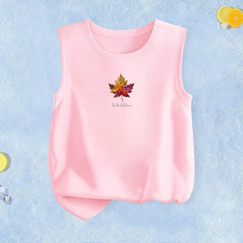 2026 Summer Breathable Vest for Kids Lemon Bicycle Design Tank Tops Thin Cotton T-Shirts Boys Girls Sleeveless