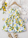 Lemon floral camisole dress, breathable and lightweight, suitable for outdoor activities and daily casual children's clothing