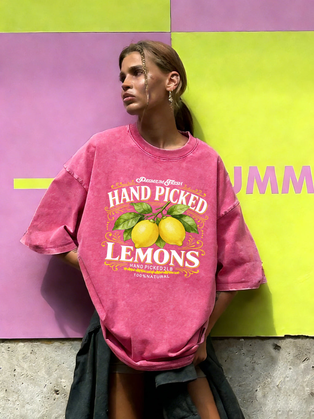 Hand Picked Fresh Lemons Print Women Washed T-Shirt O-Neck Casual T Shirts Cotton Breathable Clothes Summer Loose Short Sleeves