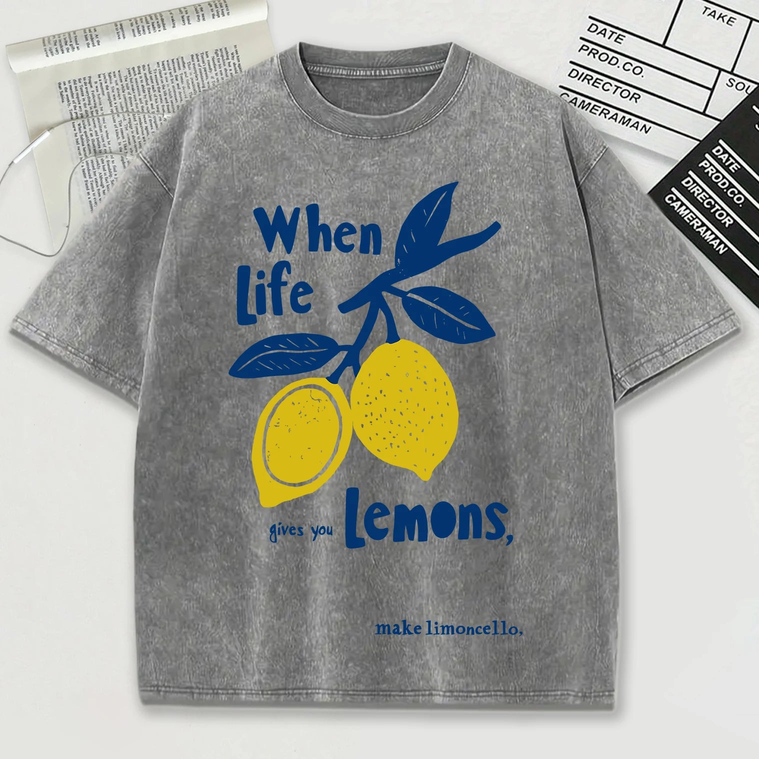 When Life Gives You Lemons Make Limoncello Washed Male T-Shirt Summer O-Neck T Shirt Unisex Soft Cotton Top Retro Short Sleeve