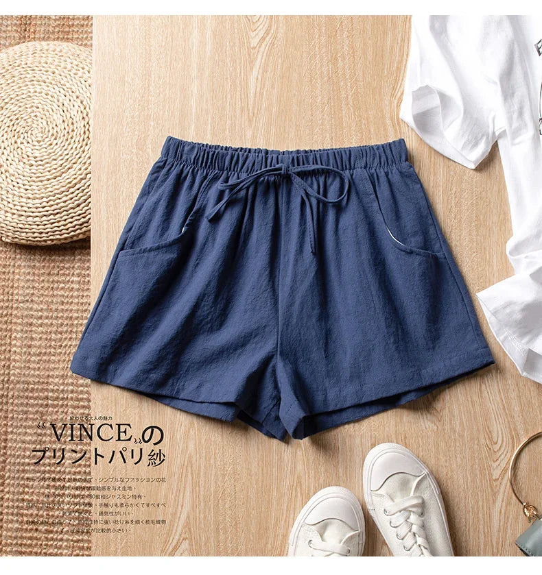 ITOOLIN Casual Linen Shorts Women Gym Workout Shorts Short Pants High Waisted Black Ladies Short Femme Women Shorts Sport Femme