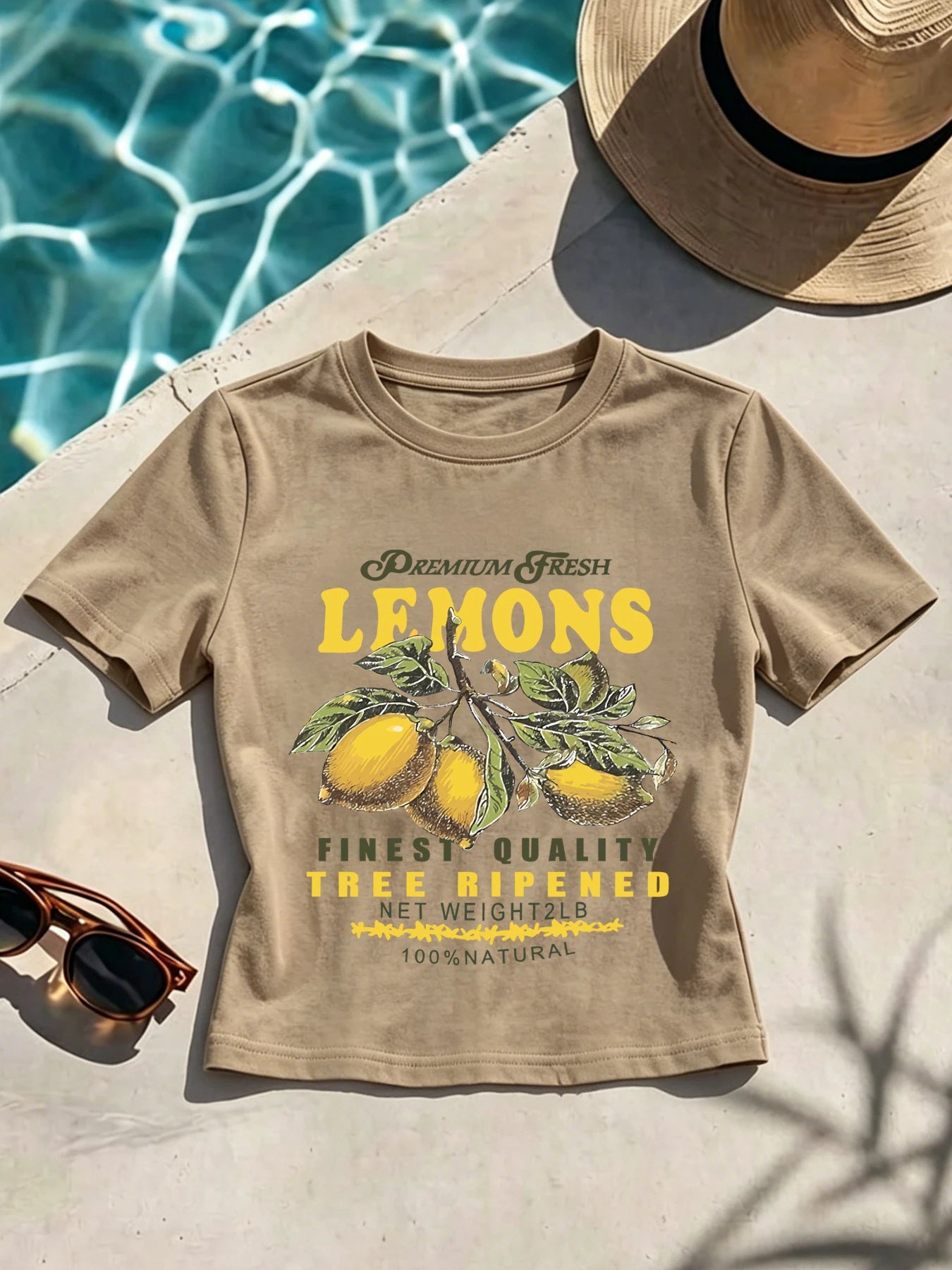 Lemons Finest Quality Tree Ripened Printed Women Crop Sports Soft Fashion T-Shirt Slim Summer Clothing Comfortable Casual Top