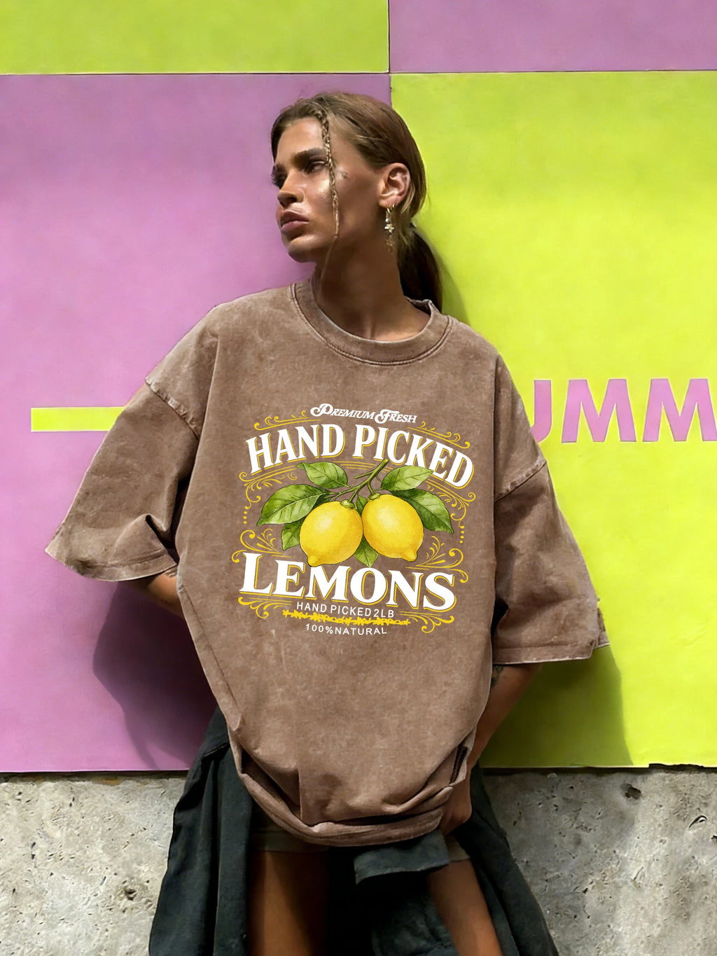 Hand Picked Fresh Lemons Print Women Washed T-Shirt O-Neck Casual T Shirts Cotton Breathable Clothes Summer Loose Short Sleeves