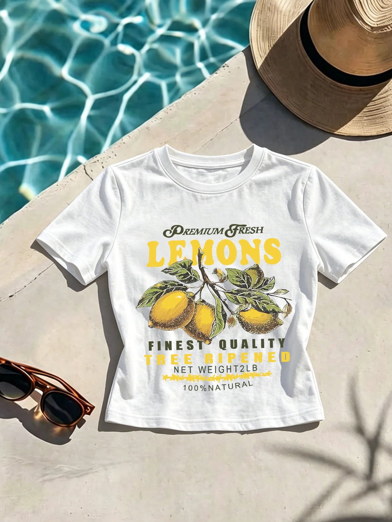 Lemons Finest Quality Tree Ripened Printed Women Crop Sports Soft Fashion T-Shirt Slim Summer Clothing Comfortable Casual Top
