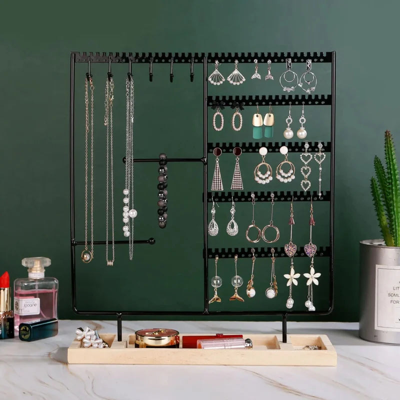 5-in-1 Detachable Jewelry Stand - Wooden Display Organizer for Earrings, Necklaces, Rings, Bracelets & Watches
