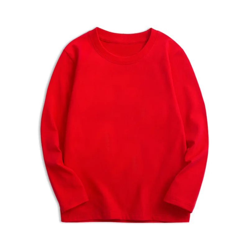 7 Colors Spring Long Sleeve Tees Children's T-shirt Cotton Solid Colour Base Coat Leisure Wear Boys Girls Tops Kids Clothes