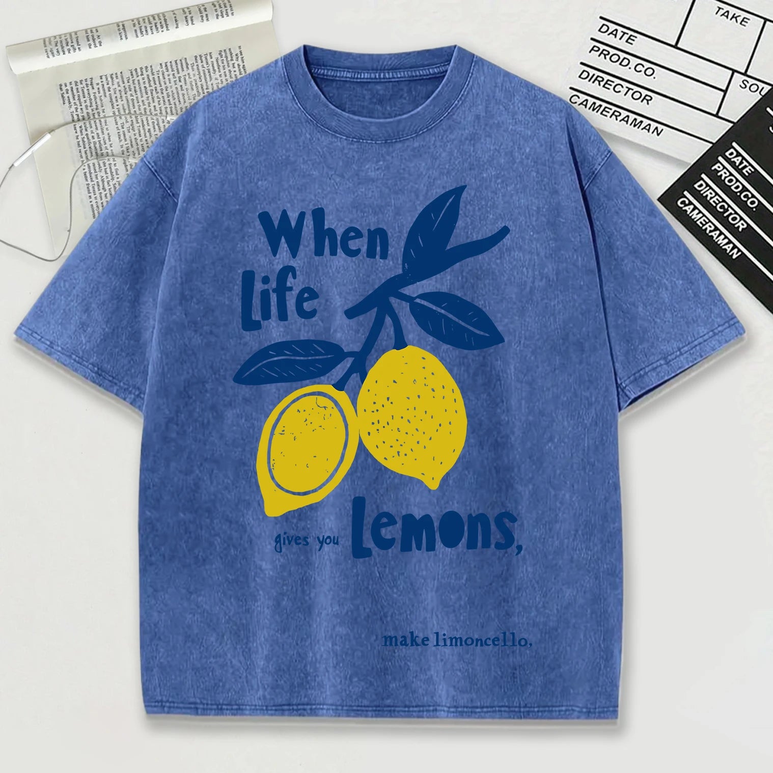 When Life Gives You Lemons Make Limoncello Washed Male T-Shirt Summer O-Neck T Shirt Unisex Soft Cotton Top Retro Short Sleeve