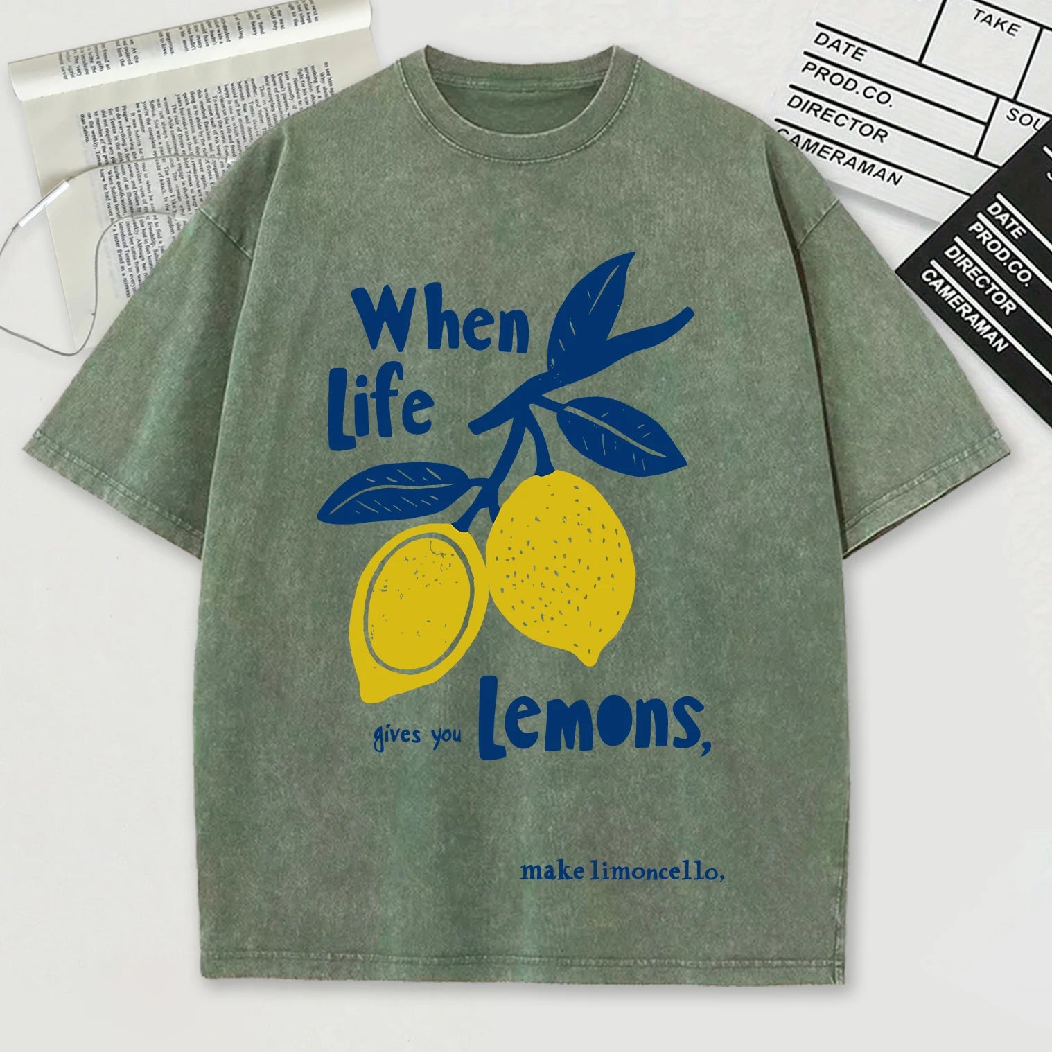 When Life Gives You Lemons Make Limoncello Washed Male T-Shirt Summer O-Neck T Shirt Unisex Soft Cotton Top Retro Short Sleeve