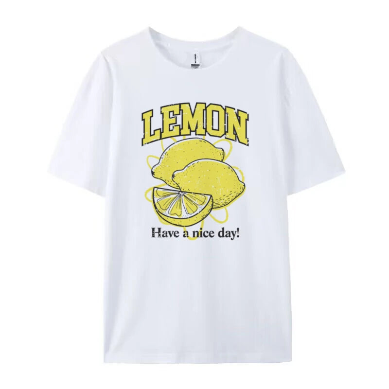 Retro Style Lemon Print T-Shirts Oversized Streetwear Graphic Tees Cute Aesthetic Fruit T Shirt Women Trendy Vintage Fashion Top
