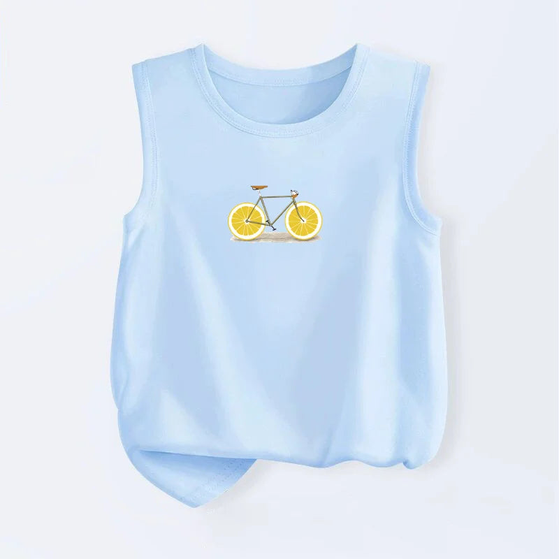 2026 Summer Breathable Vest for Kids Lemon Bicycle Design Tank Tops Thin Cotton T-Shirts Boys Girls Sleeveless