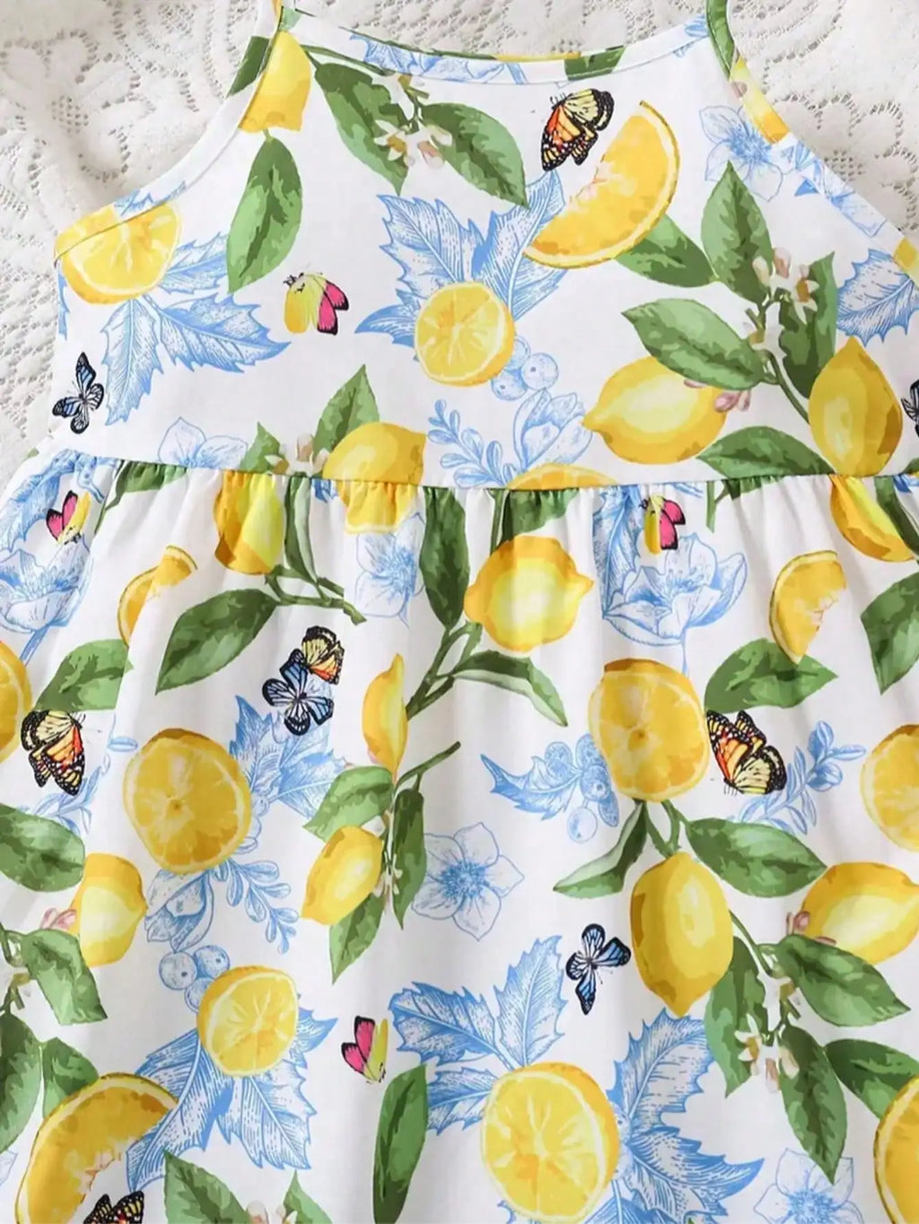 Lemon floral camisole dress, breathable and lightweight, suitable for outdoor activities and daily casual children's clothing