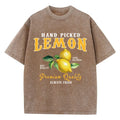 Men's and Women's Washed T-shirt Hand Selected Lemon Fresh Print Short Sleeved Cotton Round Neck Oversized Top Retro Clothing