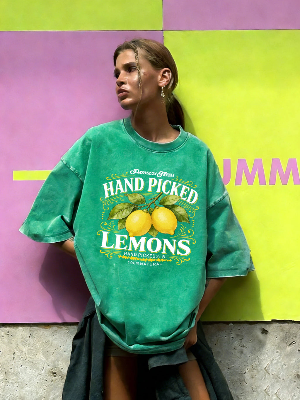 Hand Picked Fresh Lemons Print Women Washed T-Shirt O-Neck Casual T Shirts Cotton Breathable Clothes Summer Loose Short Sleeves