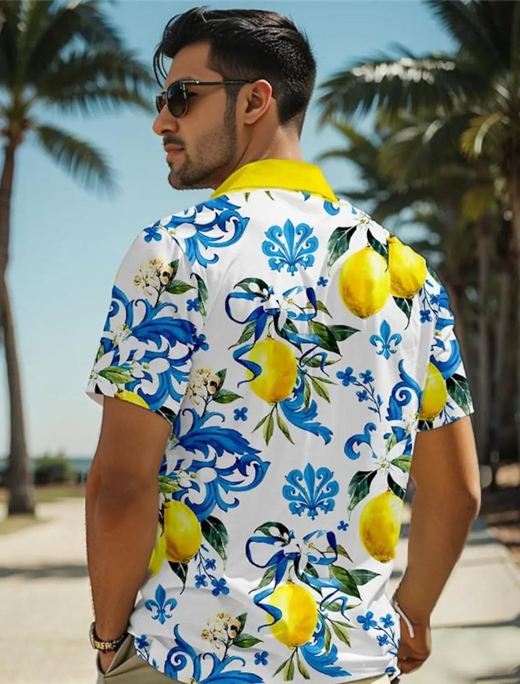 Lemon Tropical Men's Resort Hawaiian 3D Printed Shirt Button Up Short Sleeve tee Summer Beach Shirt Vacation Daily Wear S TO 5XL