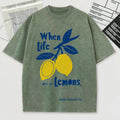 When Life Gives You Lemons Make Limoncello Washed Male T-Shirt Summer O-Neck T Shirt Unisex Soft Cotton Top Retro Short Sleeve