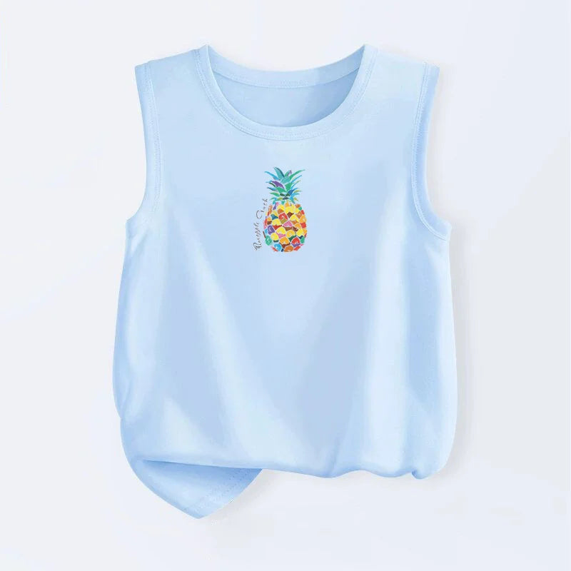 2026 Summer Breathable Vest for Kids Lemon Bicycle Design Tank Tops Thin Cotton T-Shirts Boys Girls Sleeveless