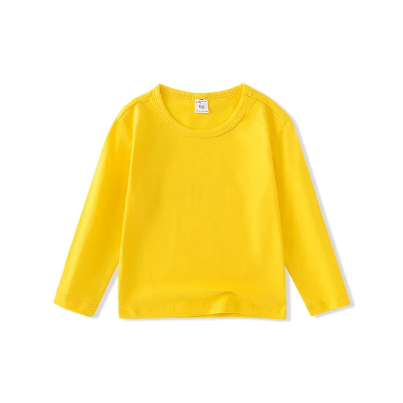 Autumn Spring Cotton Children T-shirt  Boys Girls Tees Long Sleeve White Shirt Kids Tops Baby Clothes Solid Black White Yellow