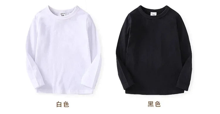 Autumn Spring Cotton Children T-shirt  Boys Girls Tees Long Sleeve White Shirt Kids Tops Baby Clothes Solid Black White Yellow
