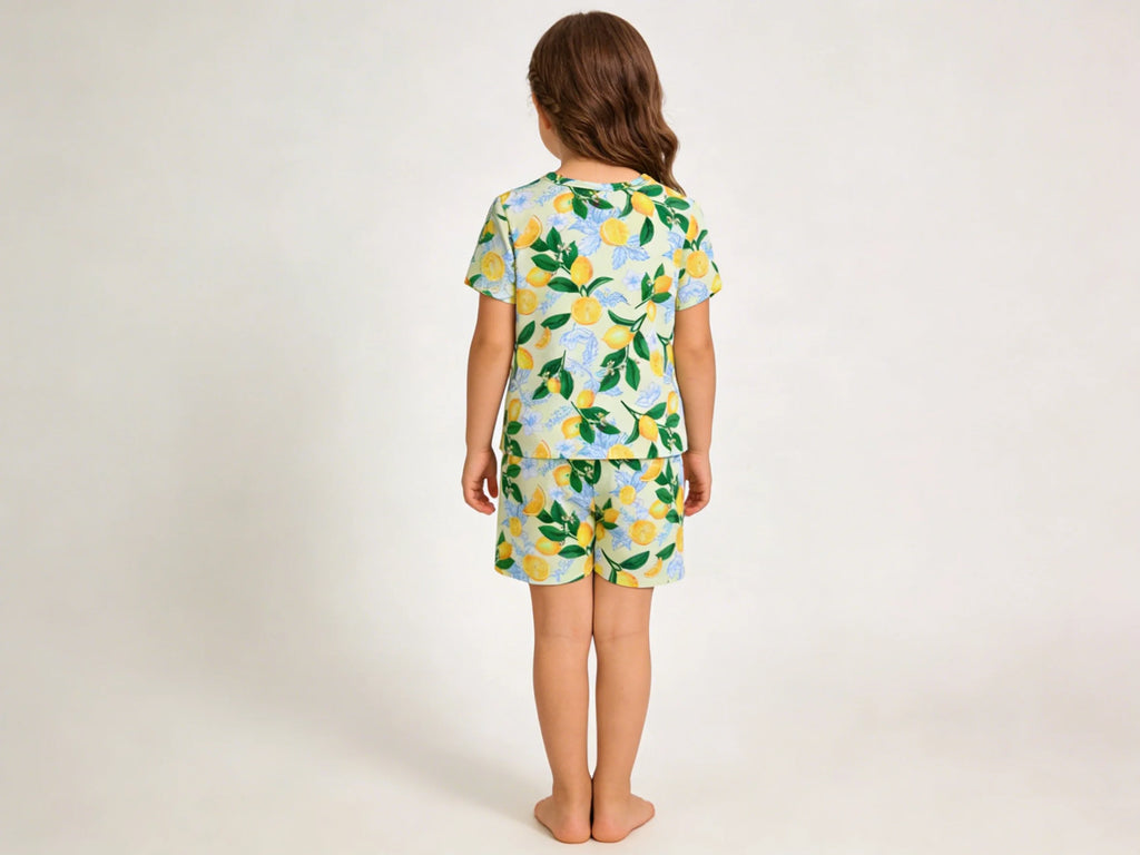 Summer Girls' Lemon Print Set: Loungewear & Casual OutfitWith its soft, fresh and stylish look plus cozy wearing experience, it’