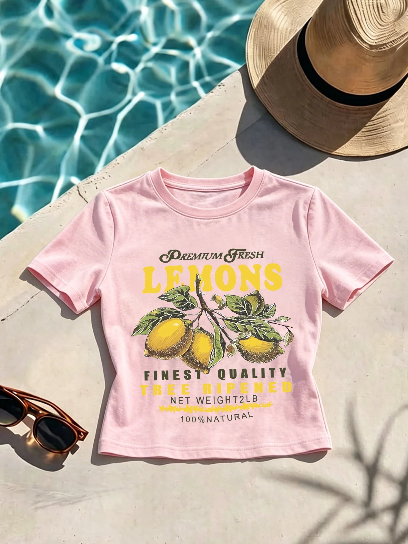 Lemons Finest Quality Tree Ripened Printed Women Crop Sports Soft Fashion T-Shirt Slim Summer Clothing Comfortable Casual Top