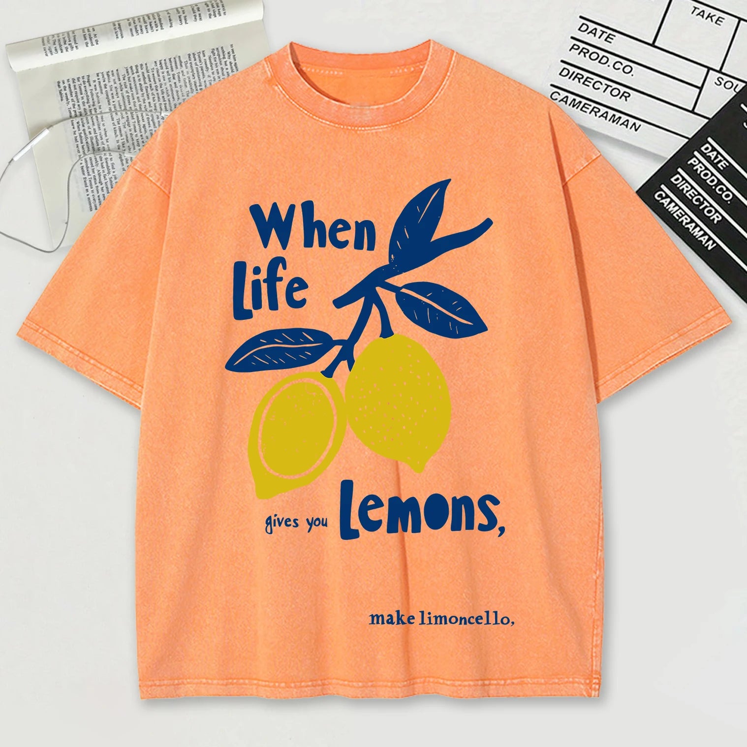 When Life Gives You Lemons Make Limoncello Washed Male T-Shirt Summer O-Neck T Shirt Unisex Soft Cotton Top Retro Short Sleeve