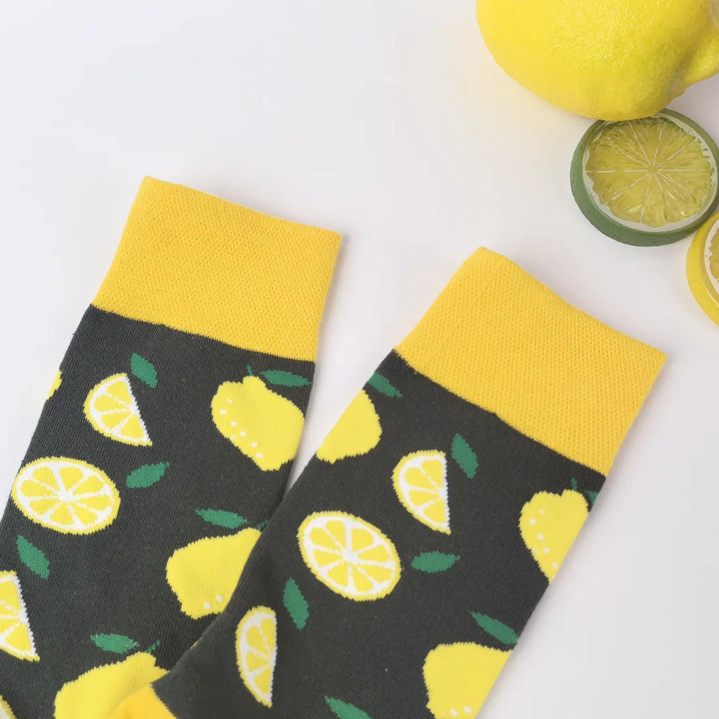 1 Pair/2 Pairs Women's Lemon Print Mid-Calf Socks - Breathable And Soft Fabric,  Everyday Comfortable Footwear
