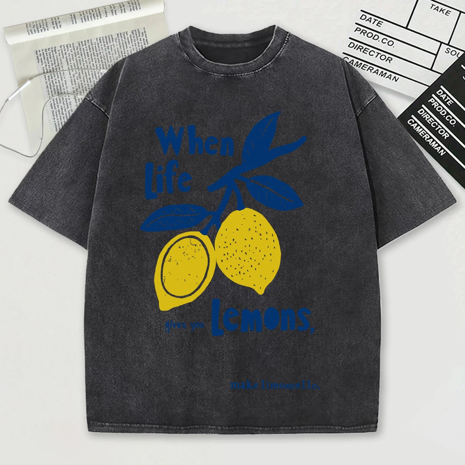 When Life Gives You Lemons Make Limoncello Washed Male T-Shirt Summer O-Neck T Shirt Unisex Soft Cotton Top Retro Short Sleeve